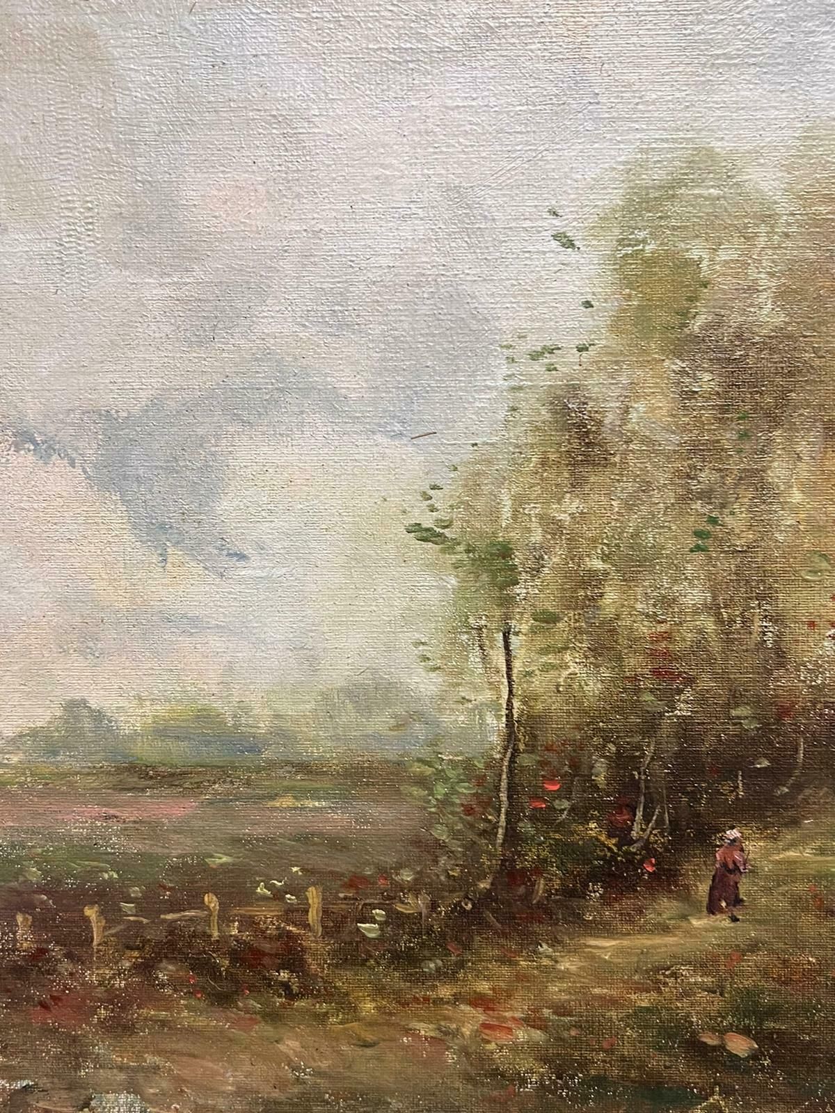 English Impressionist Signed English Impressionist Oil Painting Figure In Windswept Landscape Trees photo Art
