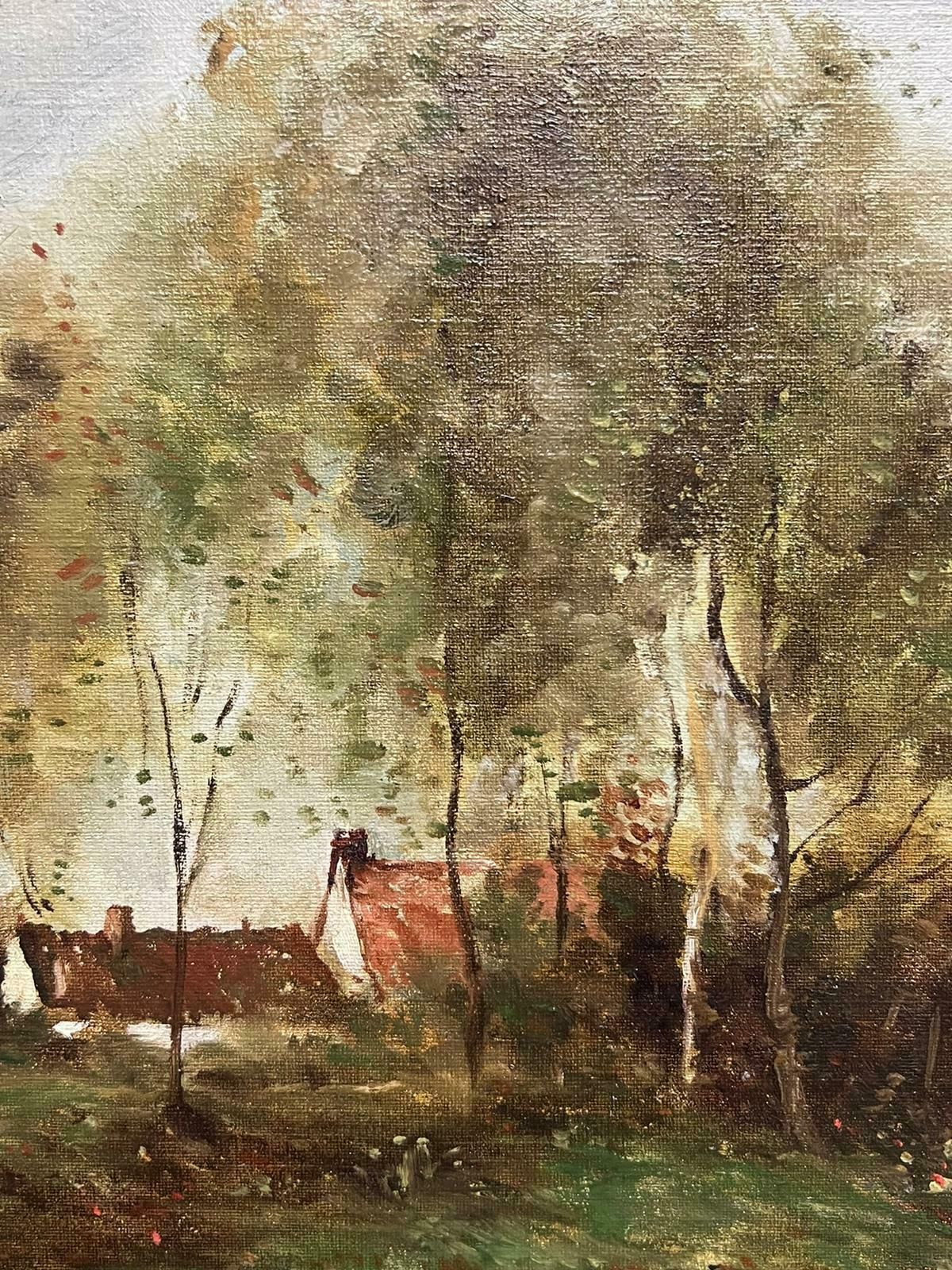 English Impressionist Signed English Impressionist Oil Painting Figure In Windswept Landscape Trees photo vinterior
