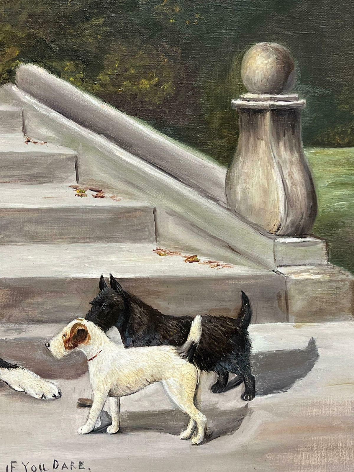 Art English 1920'slarge Antique English Dog Oil Painting With Kitten Signed & Dated 1927 Framed1927 photo