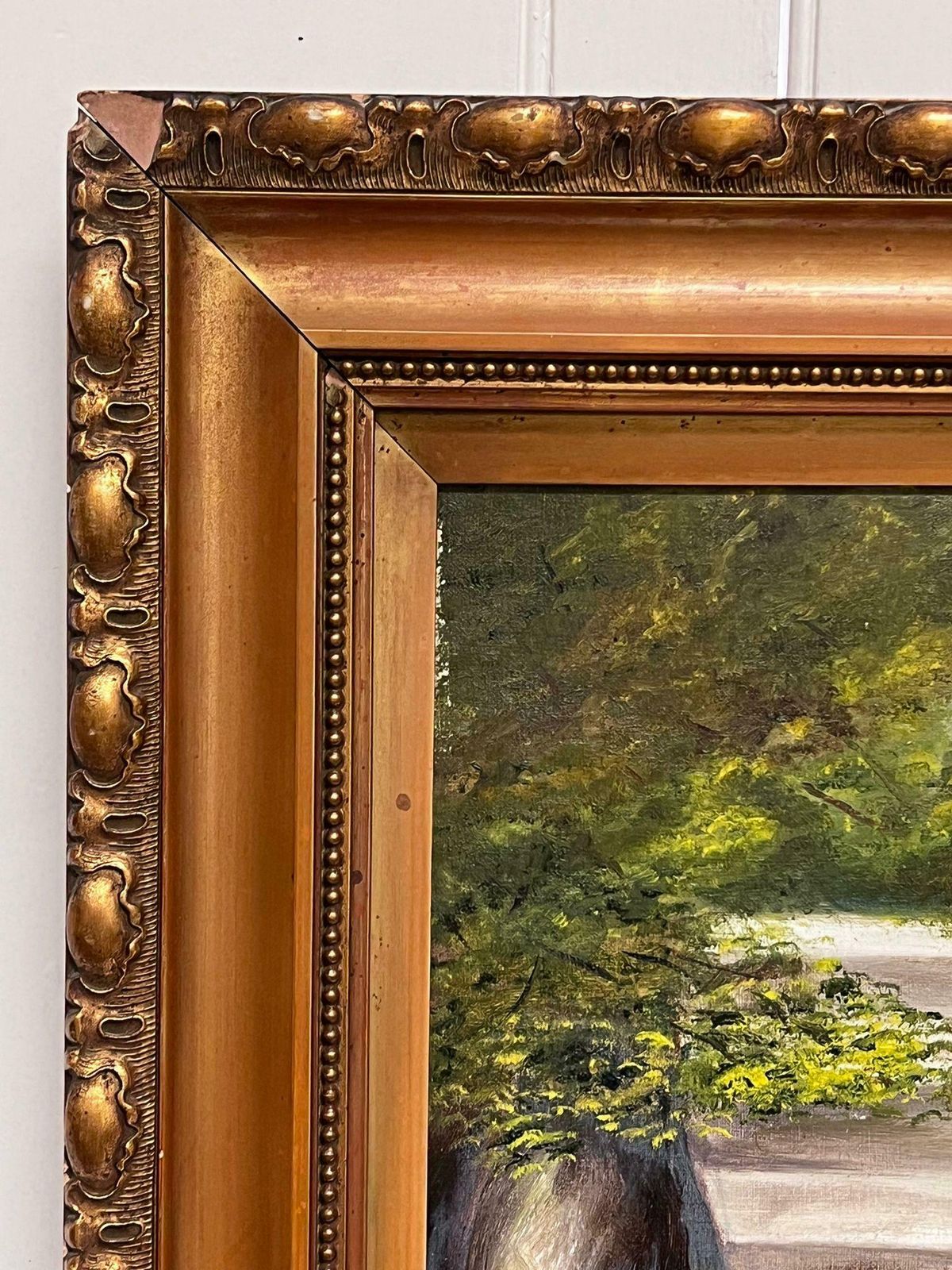 photo buy English 1920'slarge Antique English Dog Oil Painting With Kitten Signed & Dated 1927 Framed1927