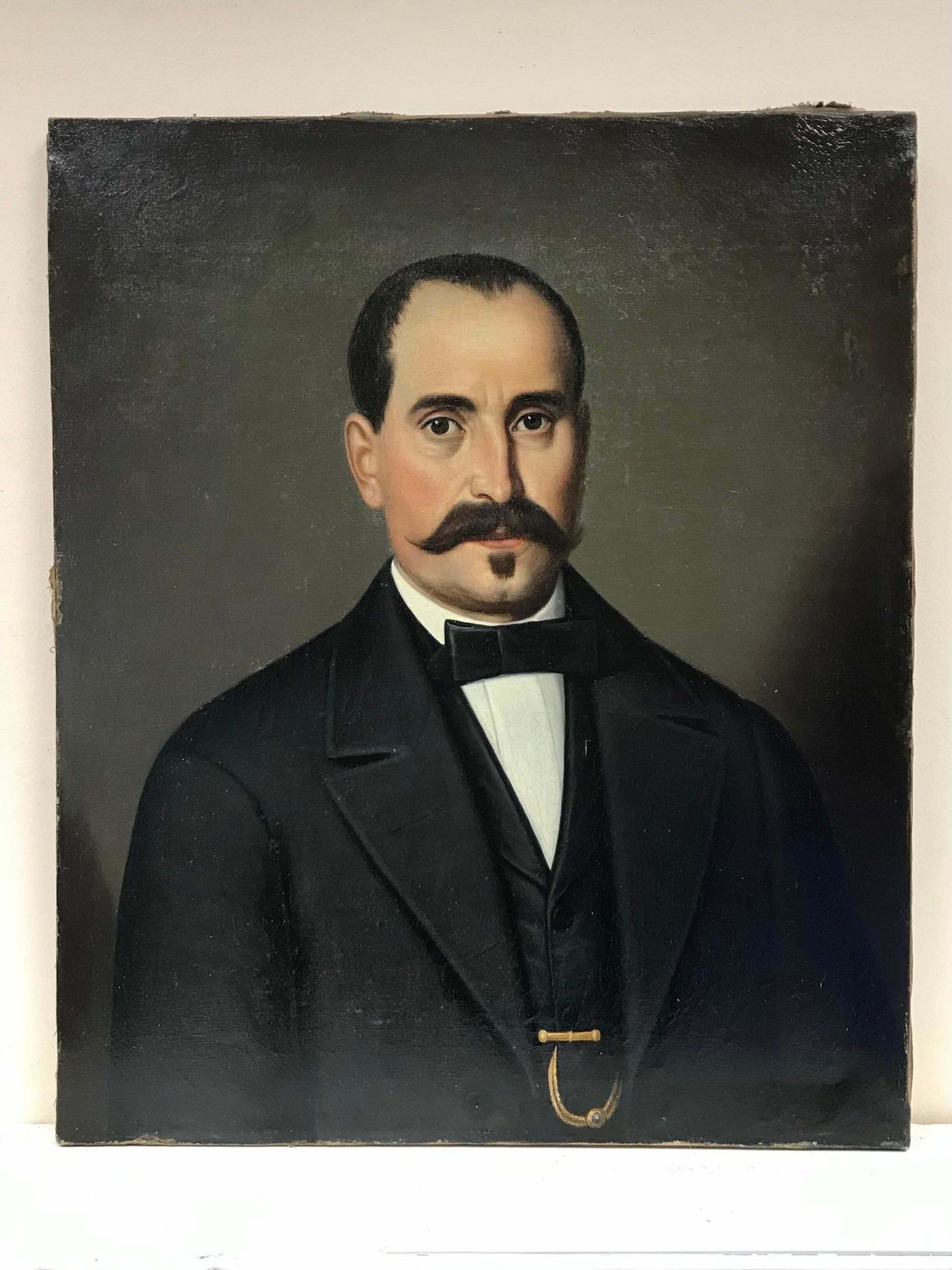 French 19thcfine 19th Century Portrait Of A French Man With Moustache, Large Painting photo furniture