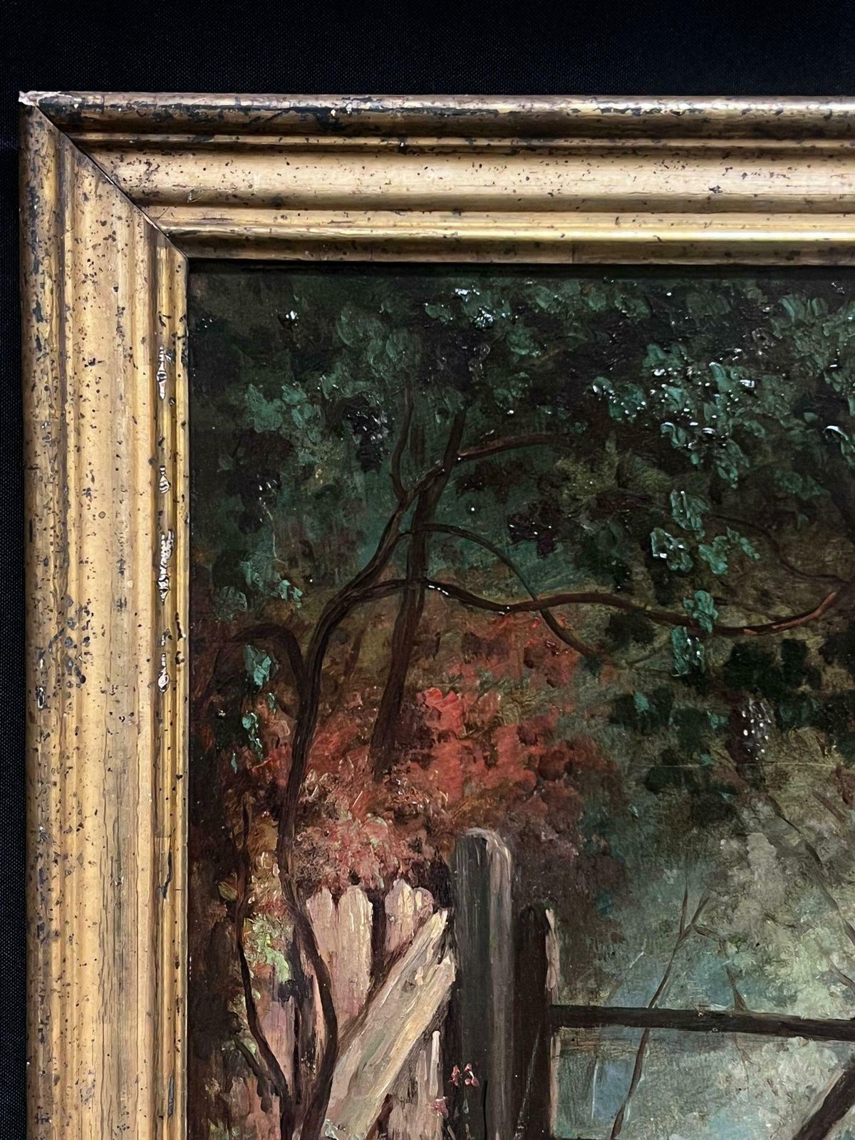 French Schoolantique 19th Century French Oil Painting Birds In Country Lane Wooded Landscape photo Art