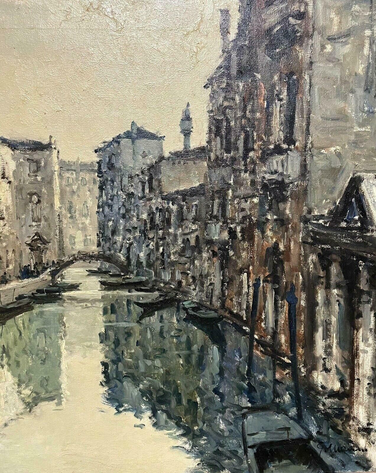 Italian Artistvery Large 1960's Italian Signed Oil   Impressionist Venice Tranquil Canal Scenec. 1950's photo vinterior