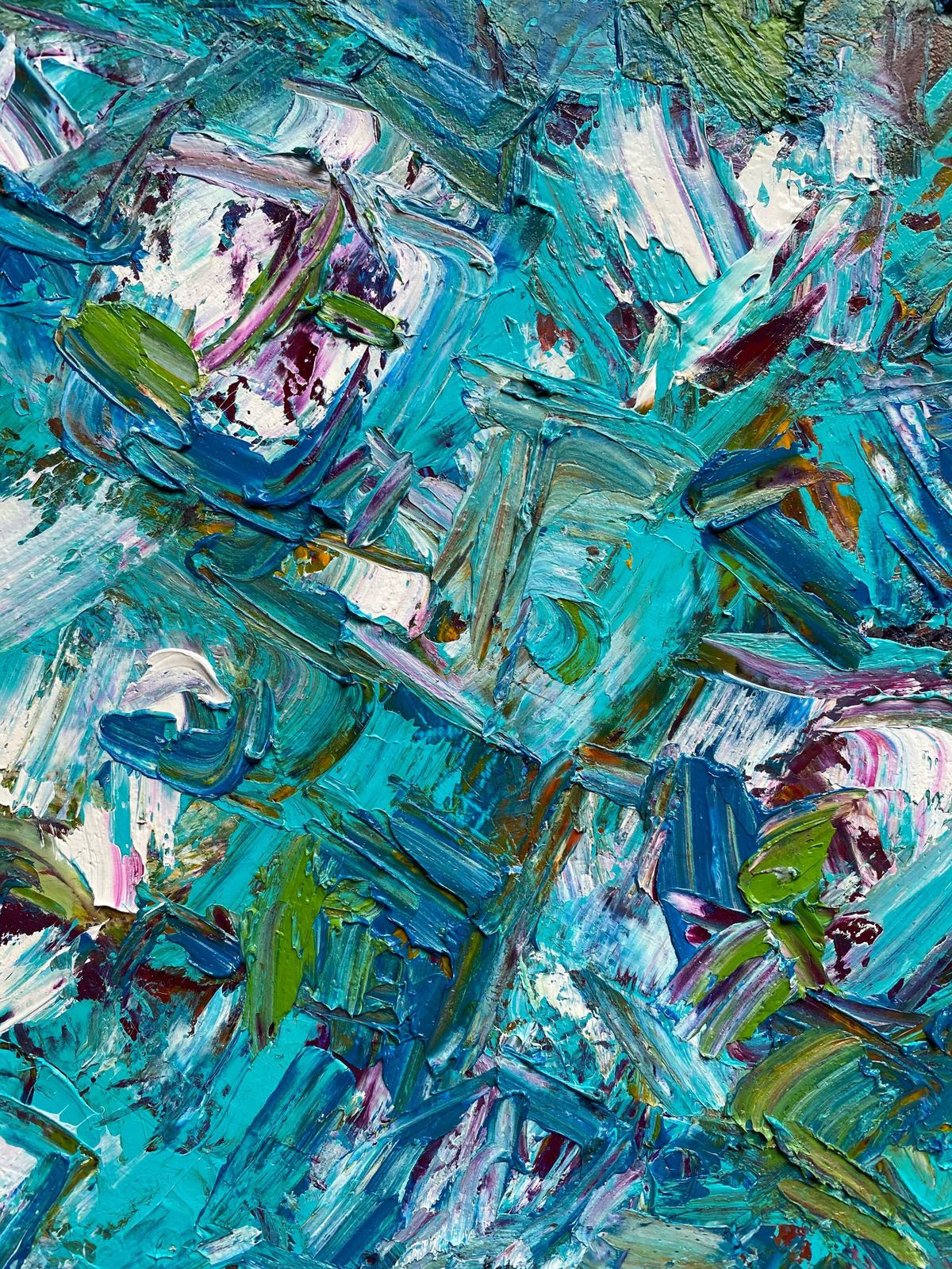 Sally Bradshawsally Bradshaw (B.1962) Contemporary Abstract British Painting   Blue  & Greenc.2020 photo furniture