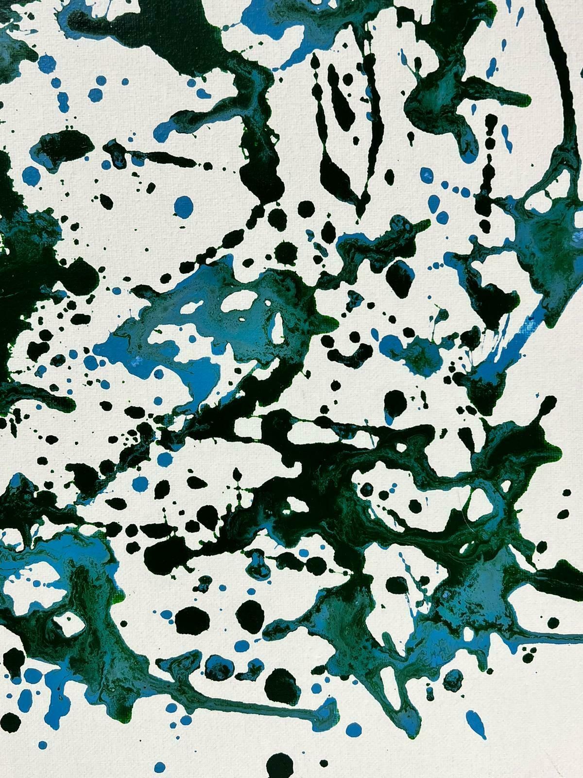 Sally Bradshawabstract British Contemporary Splash Painting Green And Blue On Whitec.2023 photo for sale