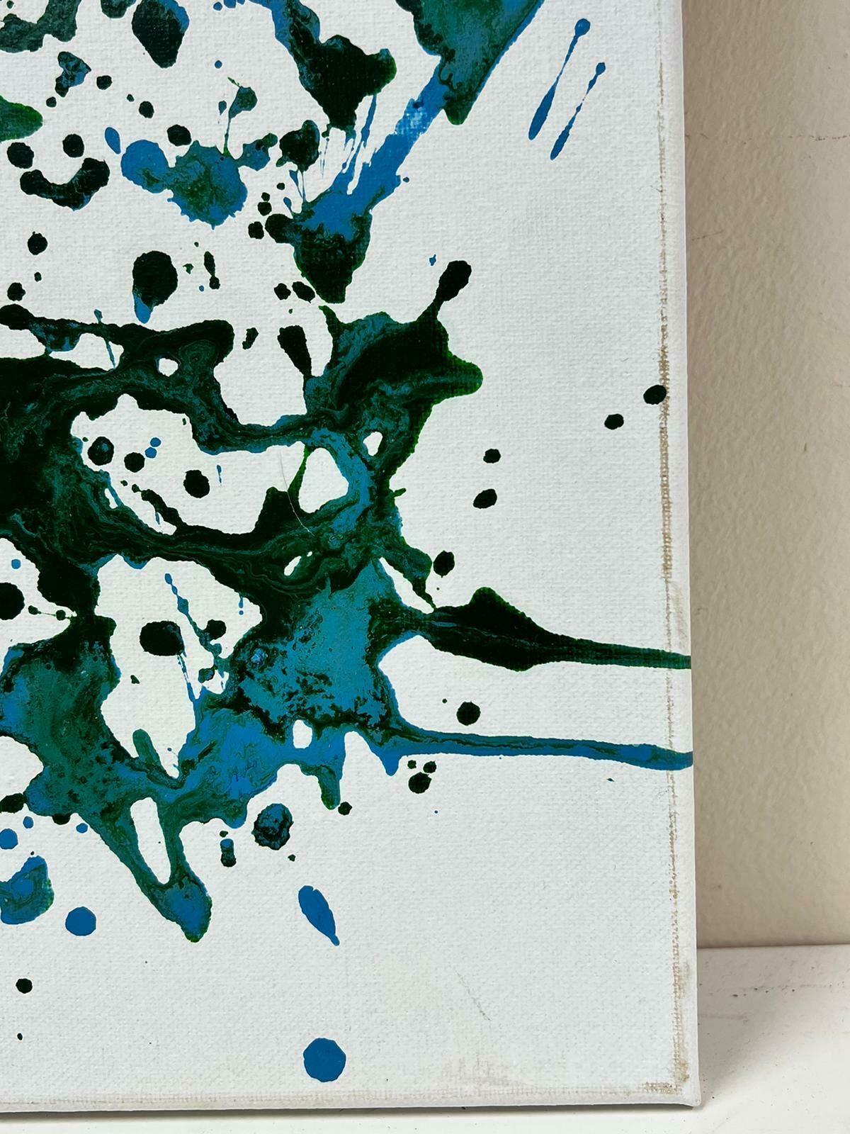 Sally Bradshawabstract British Contemporary Splash Painting Green And Blue On Whitec.2023 photo vinterior