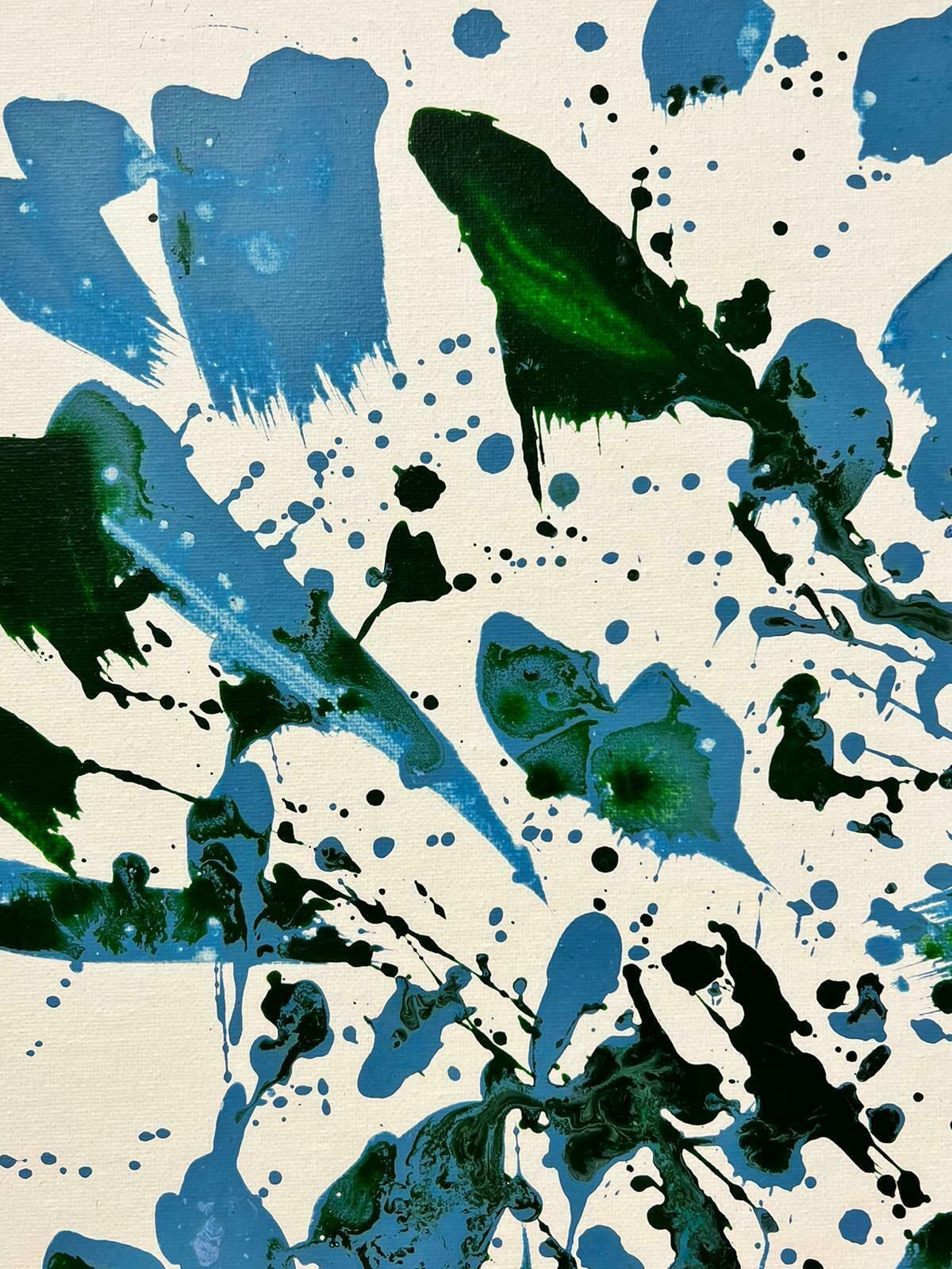Sally Bradshawabstract British Contemporary Splash Painting Green And Blue On Whitec.2023 photo Art