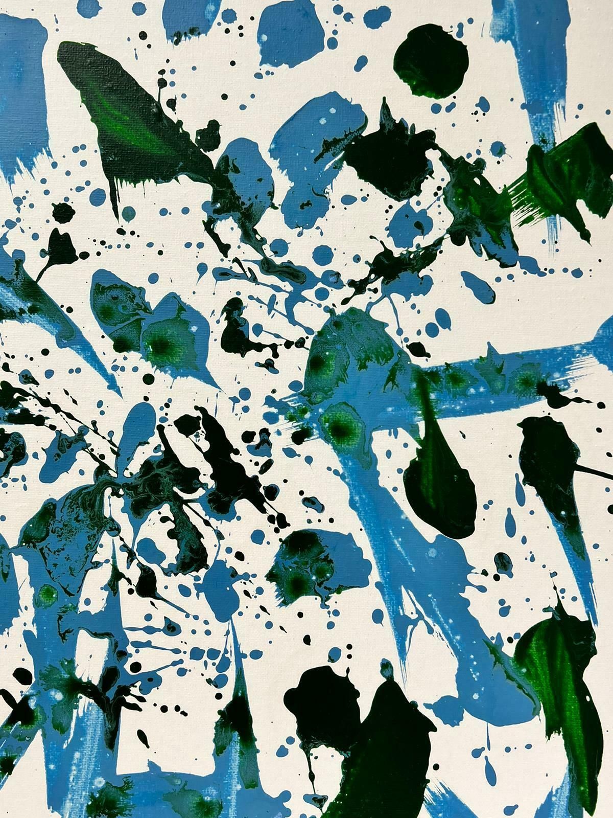 Sally Bradshawabstract British Contemporary Splash Painting Green And Blue On Whitec.2023 photo 822.0