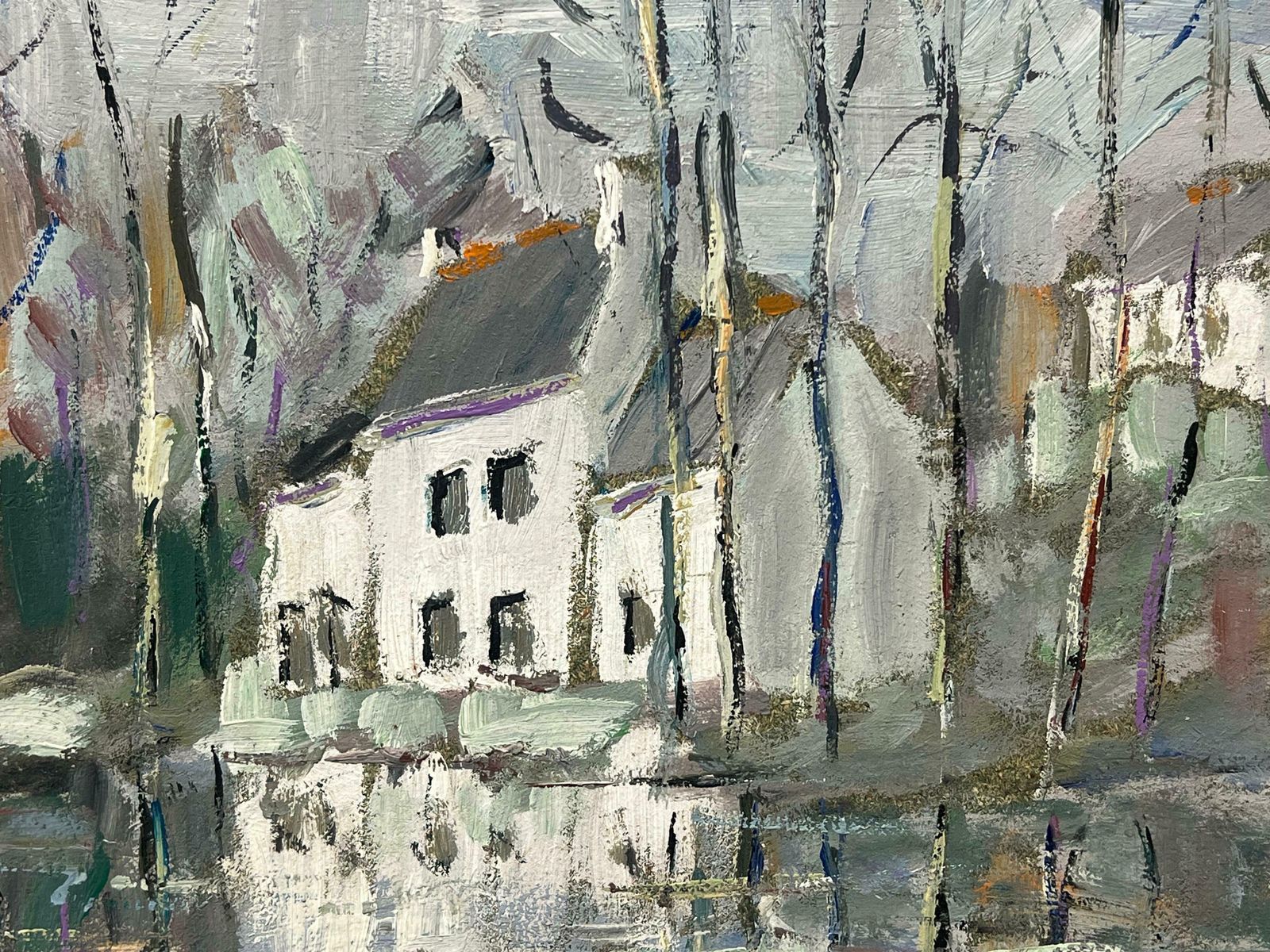 Fanch Lelwhite House In Tranquil Waterside Among Bare Tree Reflections Aberne France20th Century photo vinterior