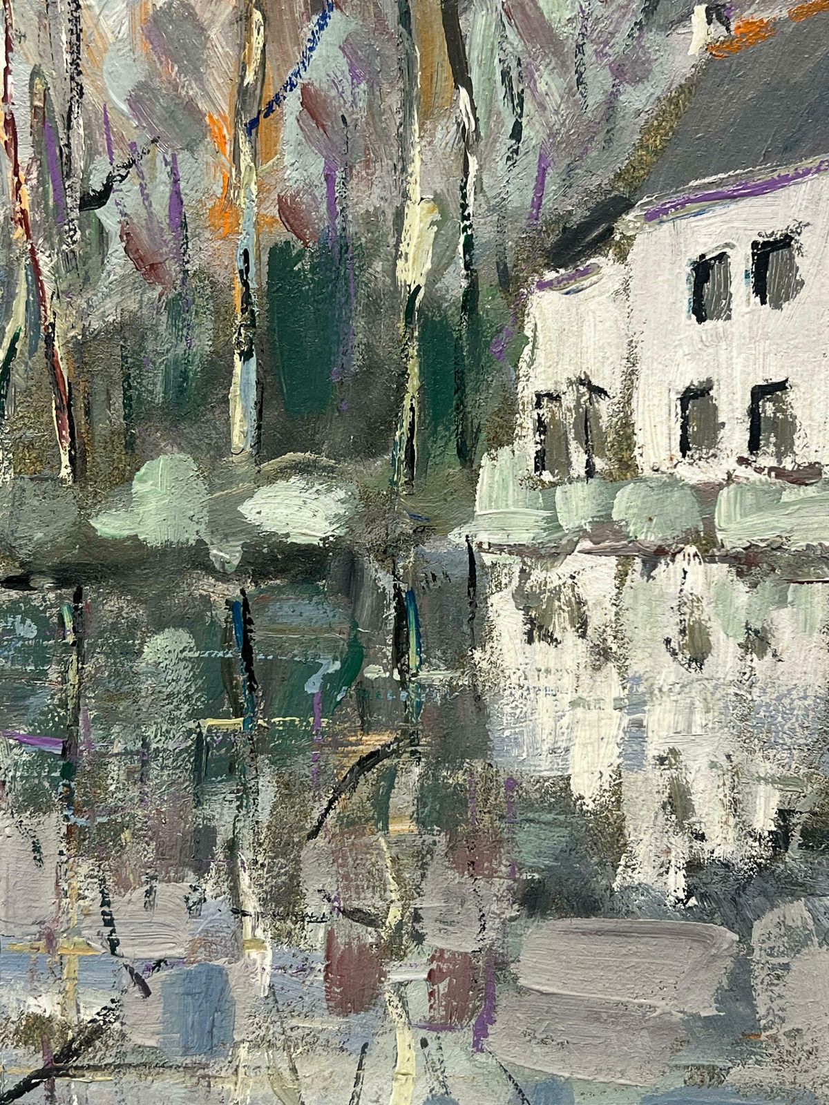 Fanch Lelwhite House In Tranquil Waterside Among Bare Tree Reflections Aberne France20th Century photo vintage