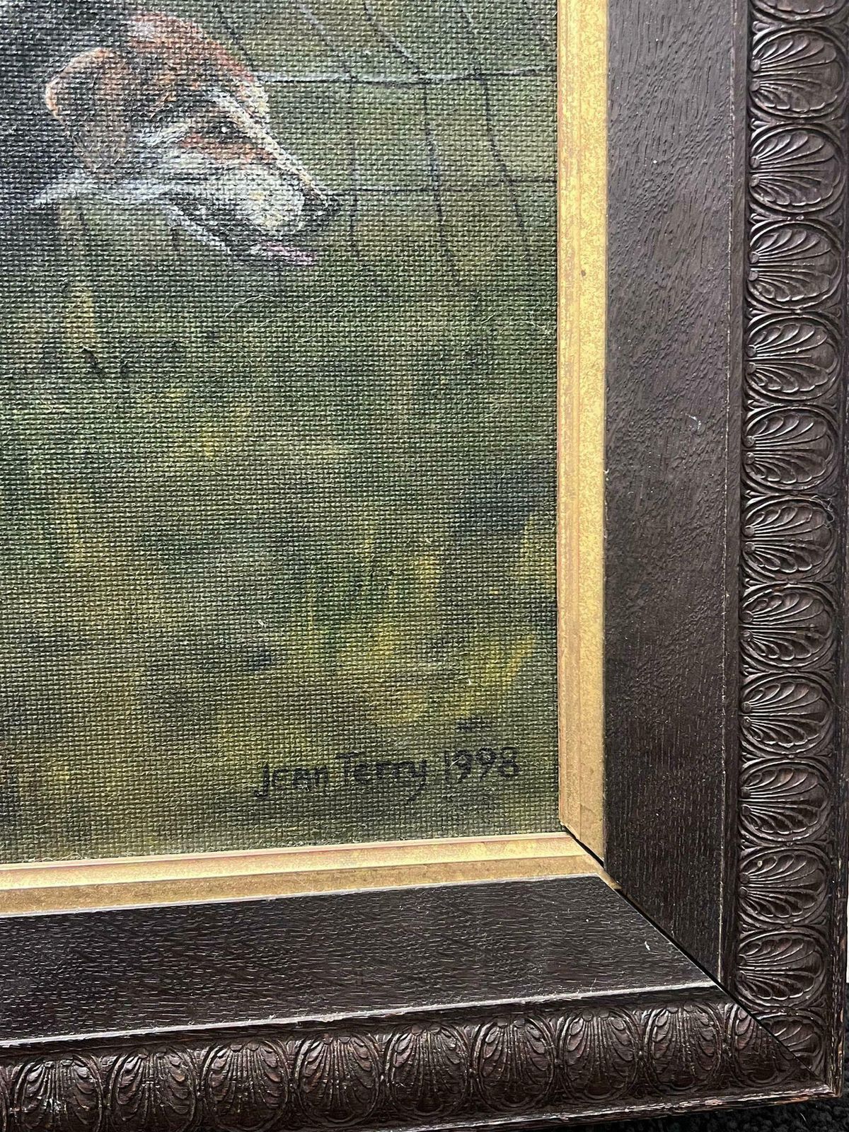 Jean Terryhuge British Sporting Oil Painting Hunting Hounds In Full Pursuit Over Fence1998 photo vinterior