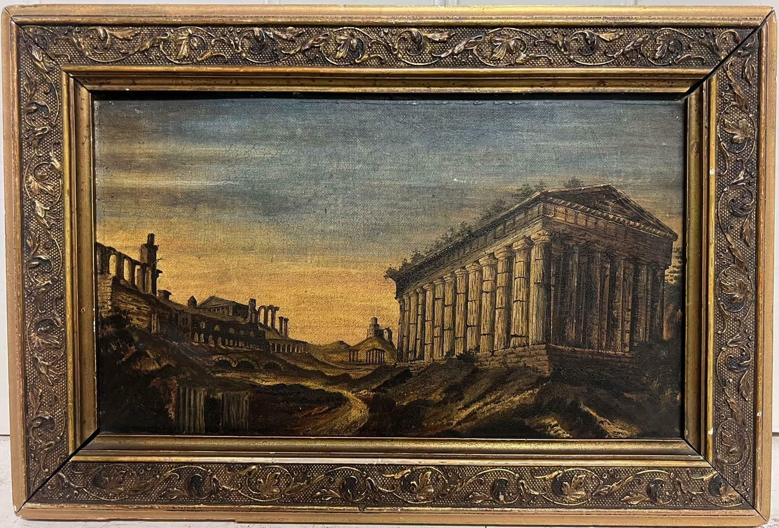 Italian Grand Tour1800's Italian Grand Tour Oil Painting Theseus Temple Athens In Landscape photo furniture