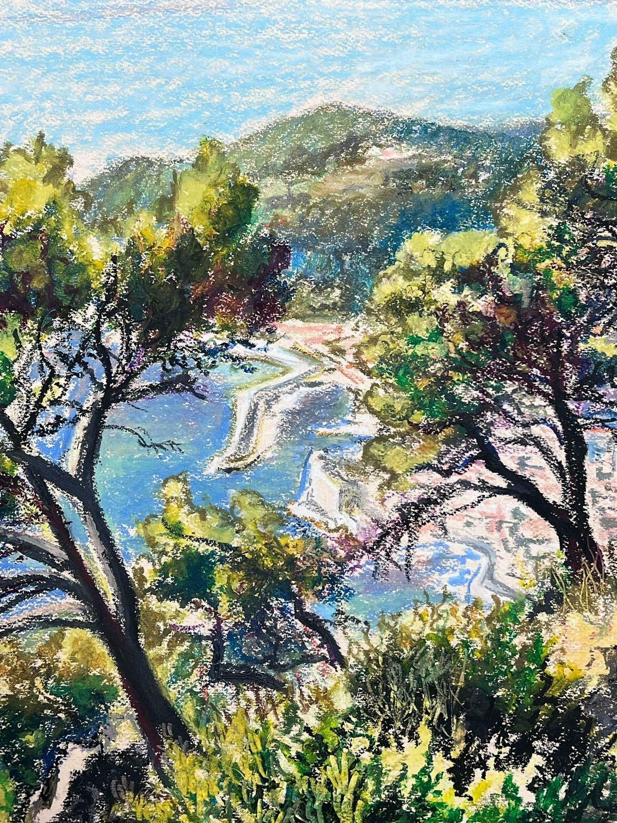 Josine Vignonthe South Of France Coastal Sea View Large 1970's French Impressionist Pastel 1970's photo furniture