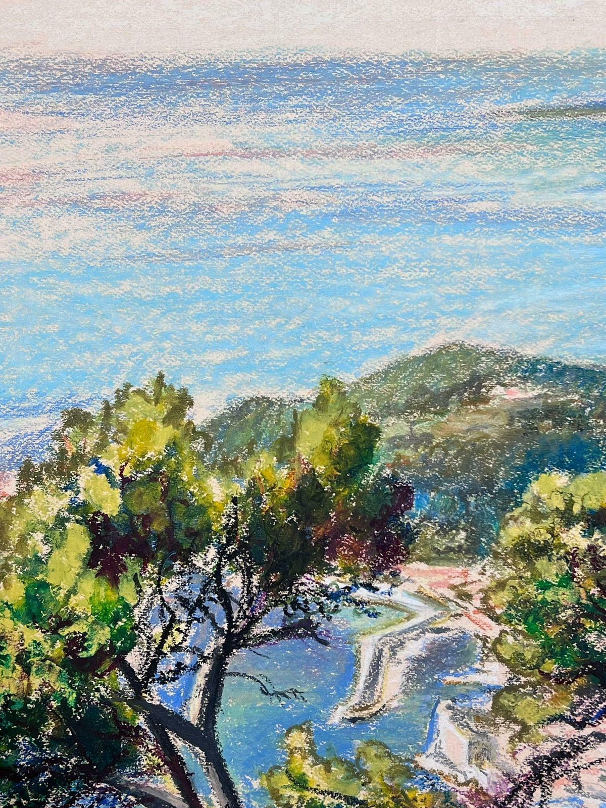 Josine Vignonthe South Of France Coastal Sea View Large 1970's French Impressionist Pastel 1970's photo for sale