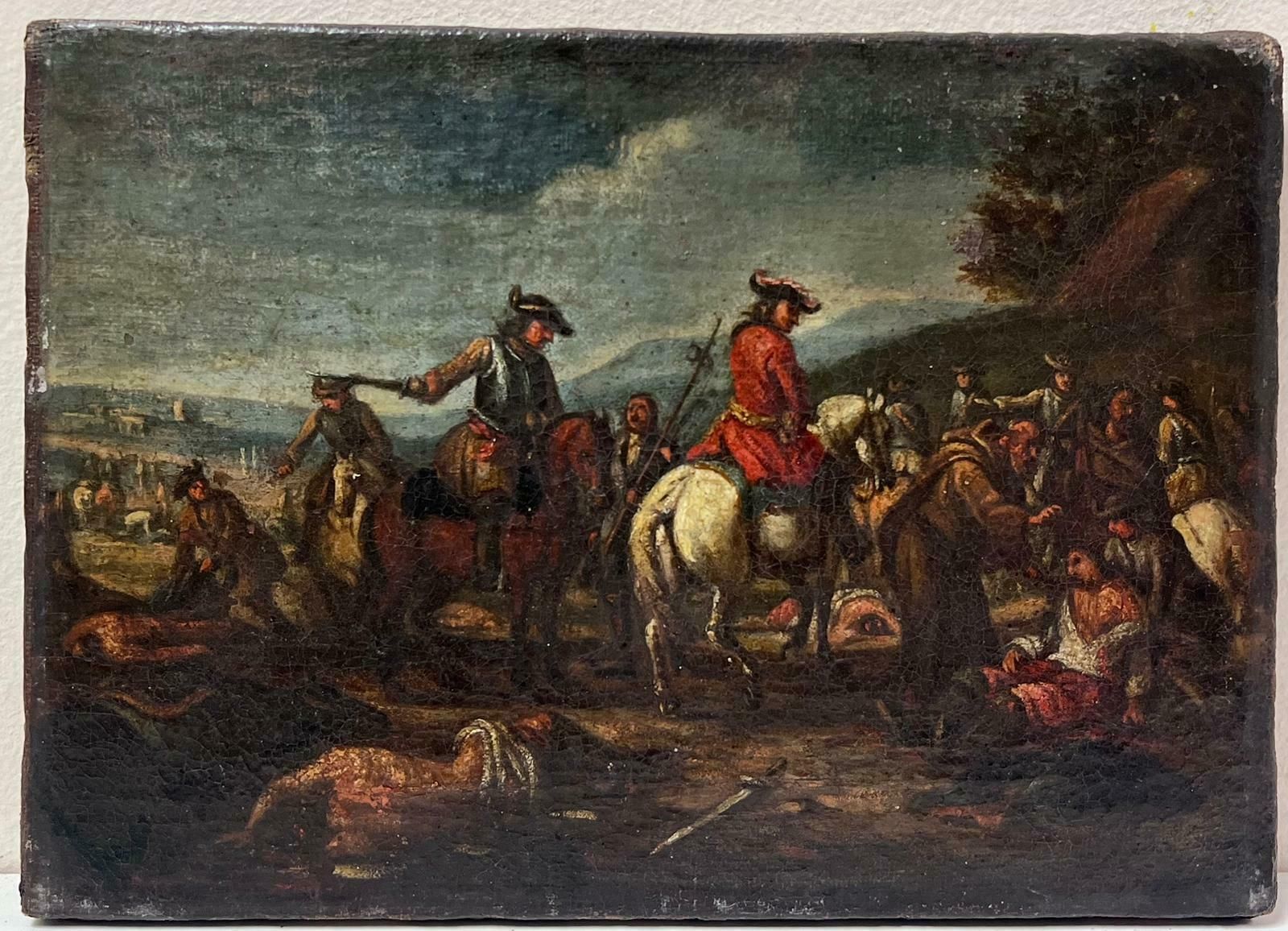 Military Encampment Soldiers On Horseback Dusk Landscape 1700's Oil Painting photo furniture