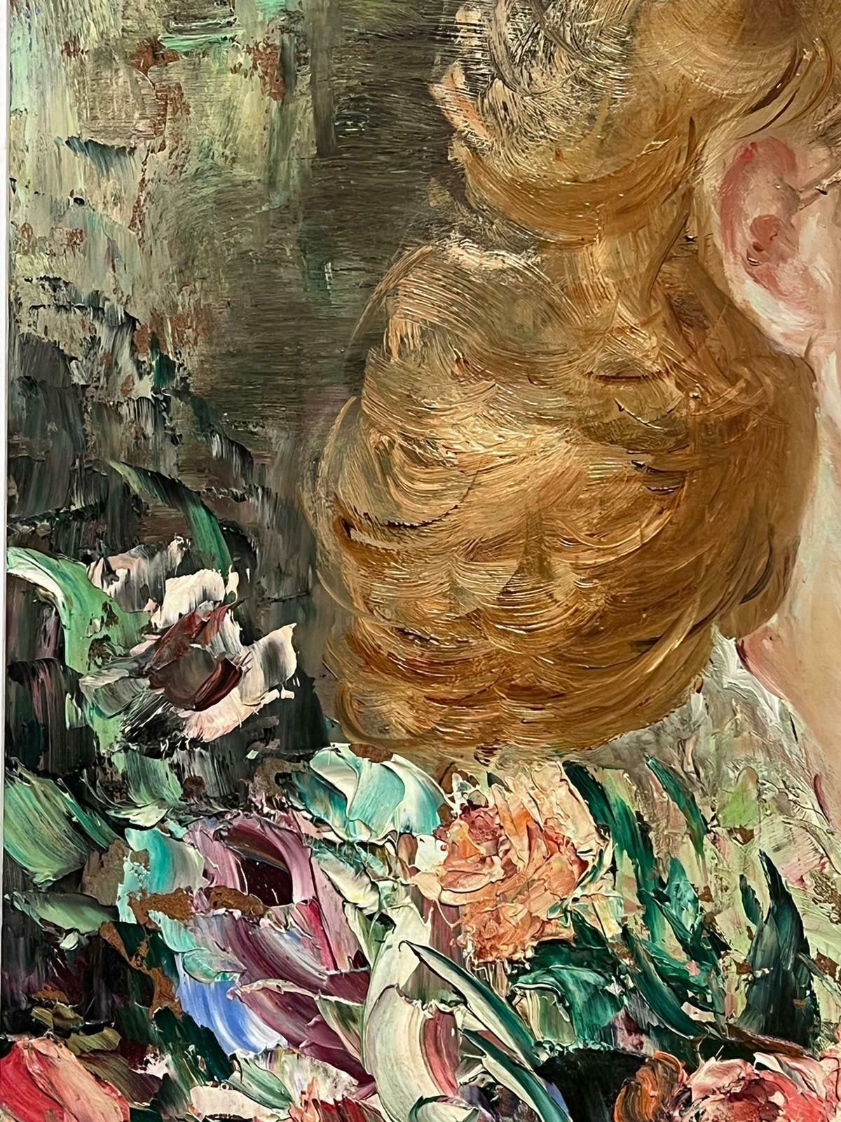 Anna De Banguy1950's French Post Impressionist Signed Oil Portrait Of Young Lady With Flowers1950's photo buy