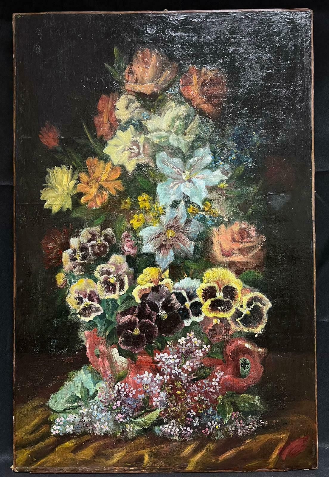 Antique Dutch Oilclassical Still Life Of Flowers Ornate Display Antique Dutch Oil Painting photo furniture