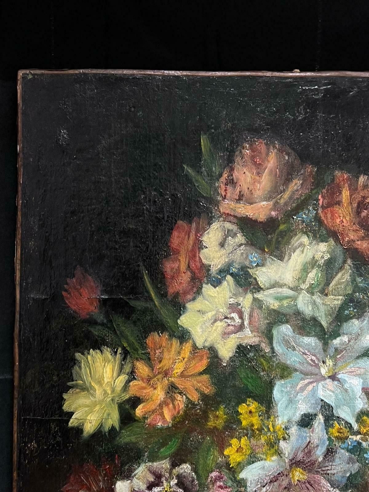 Antique Dutch Oilclassical Still Life Of Flowers Ornate Display Antique Dutch Oil Painting photo for sale