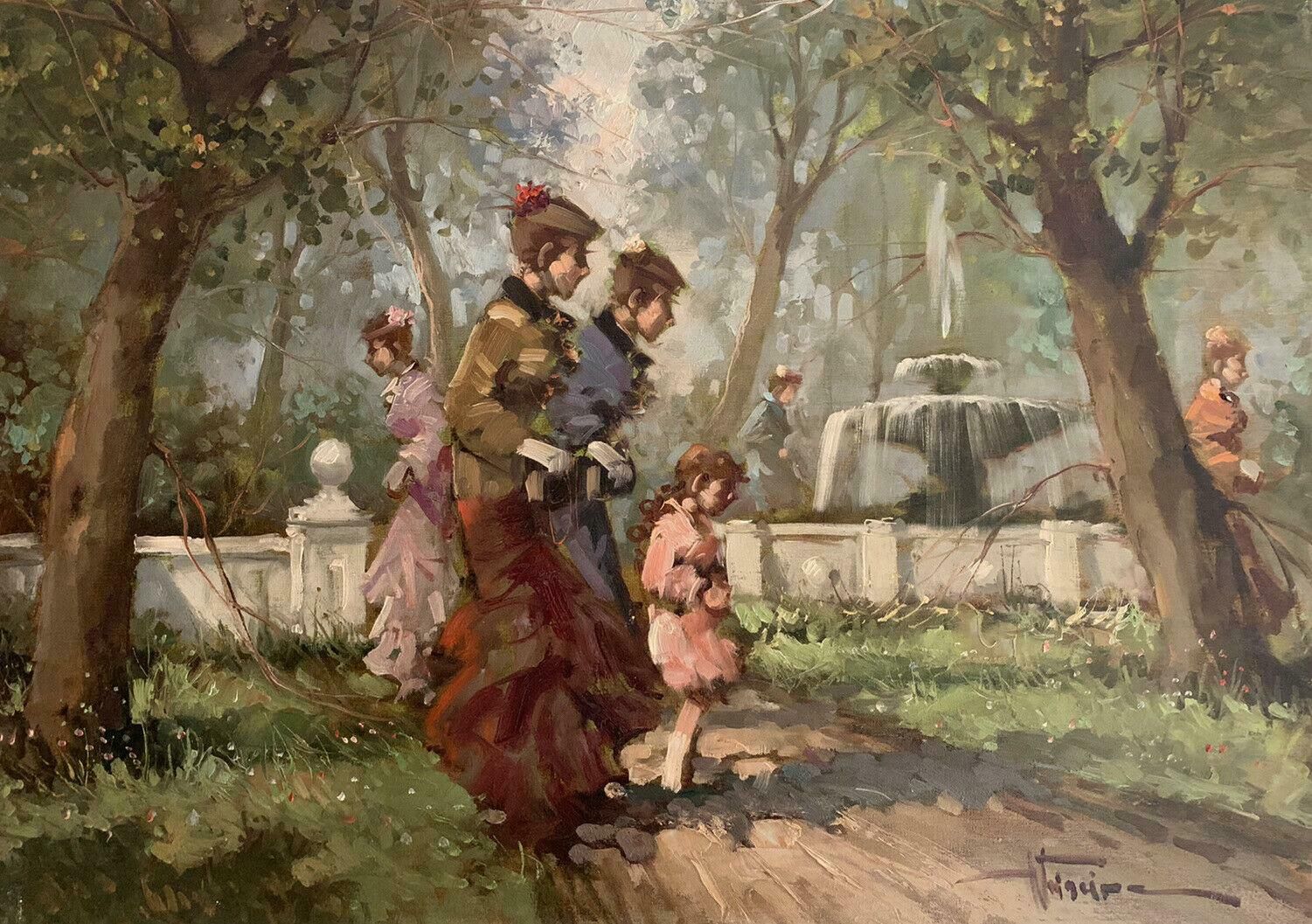 Tommaso Principetommaso Principe (B1942) Large Italian Signed Oil   Elegant Ladies In Parklandc.1980's