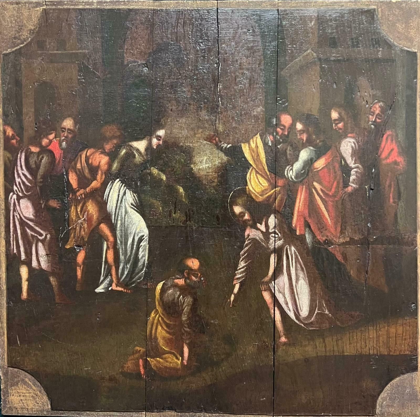 Dutch 17th Centurylarge 17th Century Dutch Old Master Oil Painting On Wood Panel Biblical Scene