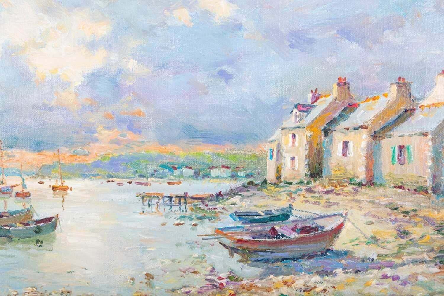 Jean Kevorkiansuperb French Impressionist Signed Oil Painting Brittany Boats Coastline Sunsetc. 1980's photo furniture