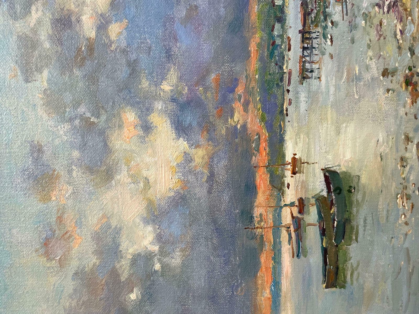 Jean Kevorkiansuperb French Impressionist Signed Oil Painting Brittany Boats Coastline Sunsetc. 1980's photo vinterior