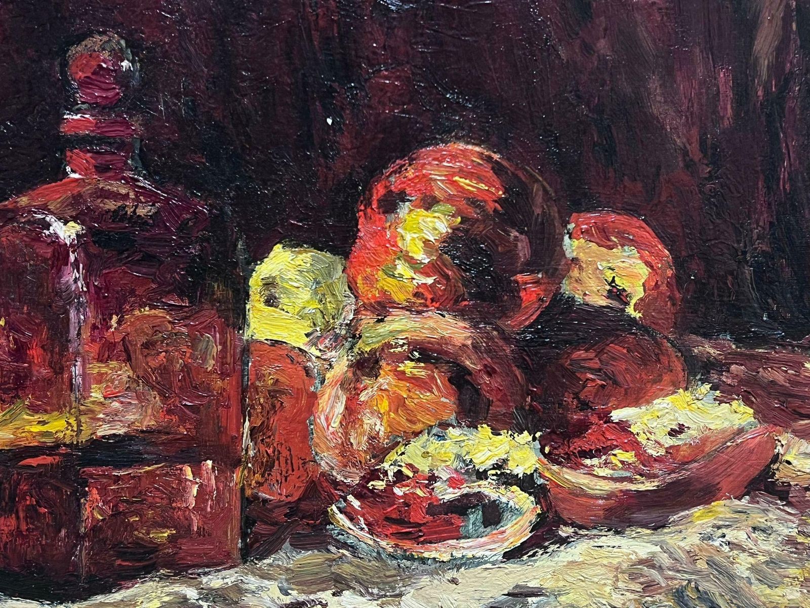 Paul Flaubertfrench Impressionist Signed Oil Painting Still Life Apples And Wine photo Art