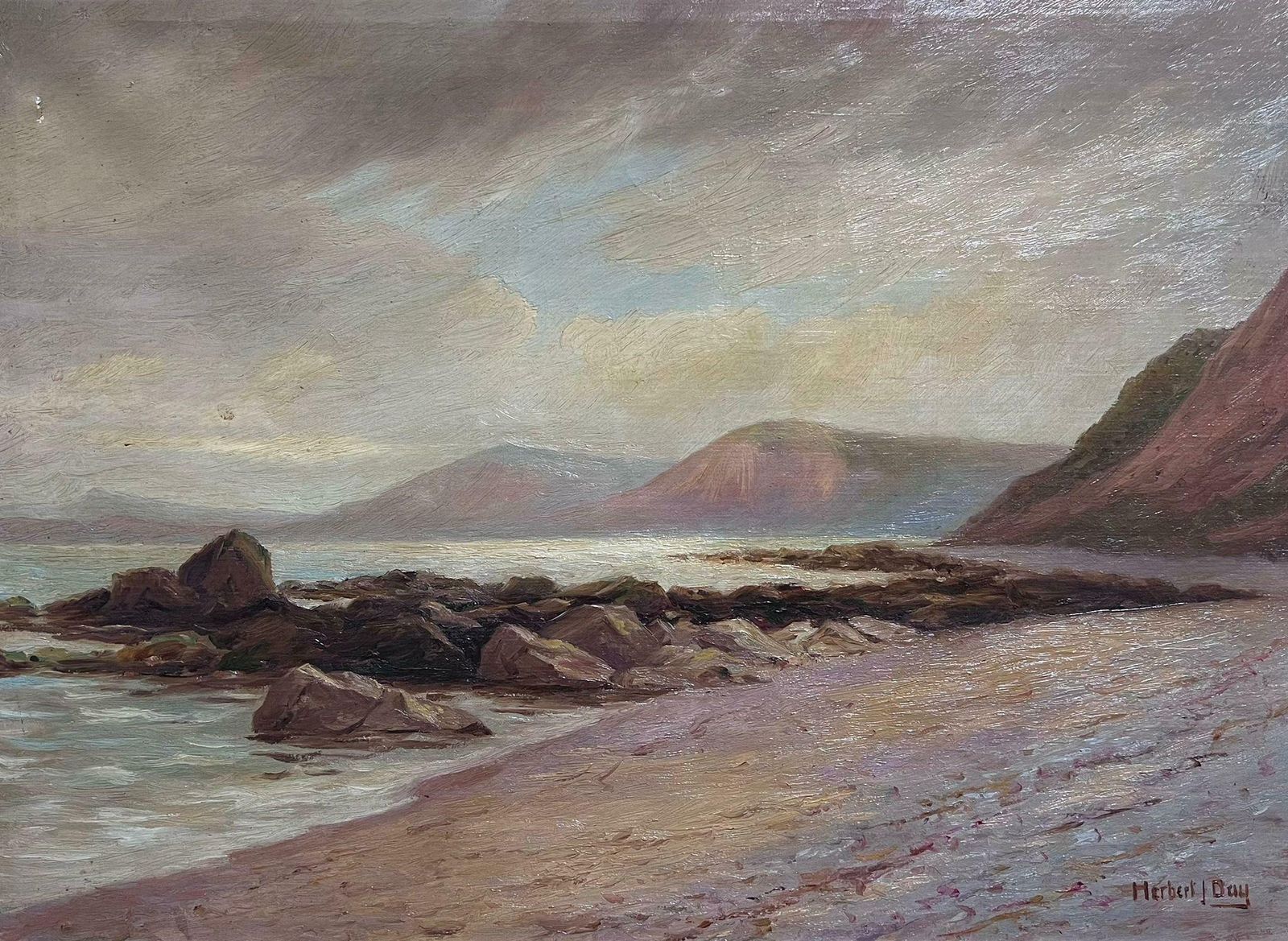 Herbert J. Dayantique American Signed Oil Painting Coastal Landscape Beach Scene & Cliffs photo buy