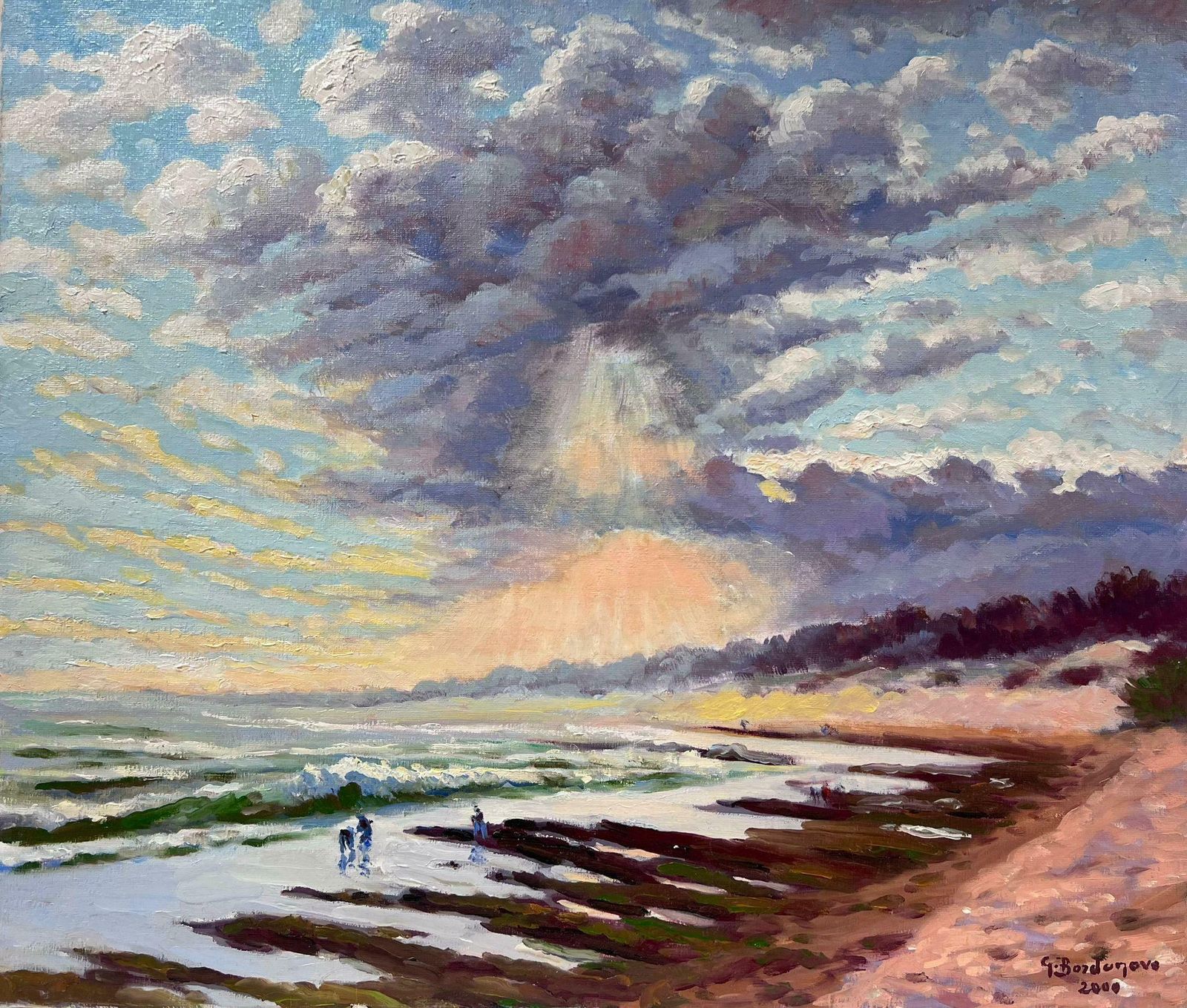 Georges Bordonovecontemporary French Impressionist Oil Dramatic Sky Over Coastal Beach Seascape photo furniture