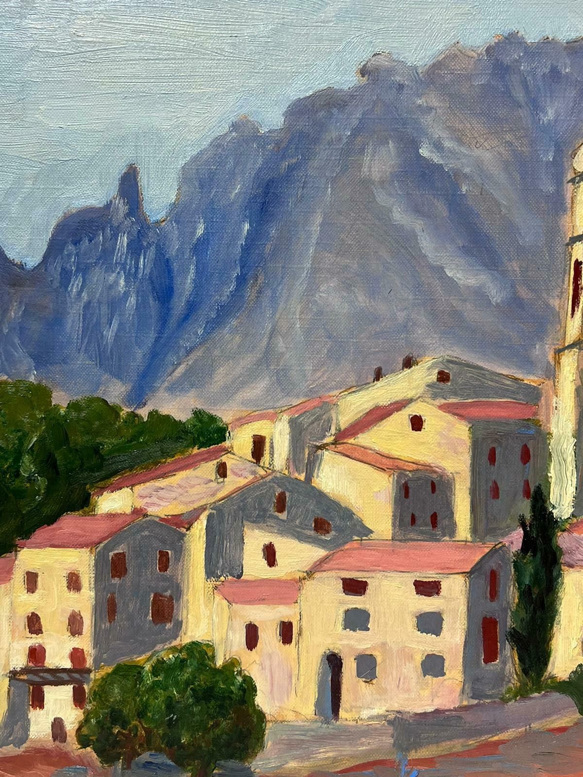Georges Bordonovecontemporary French Impressionist Oil Red Roof Bell Tower Village Landscape photo for sale