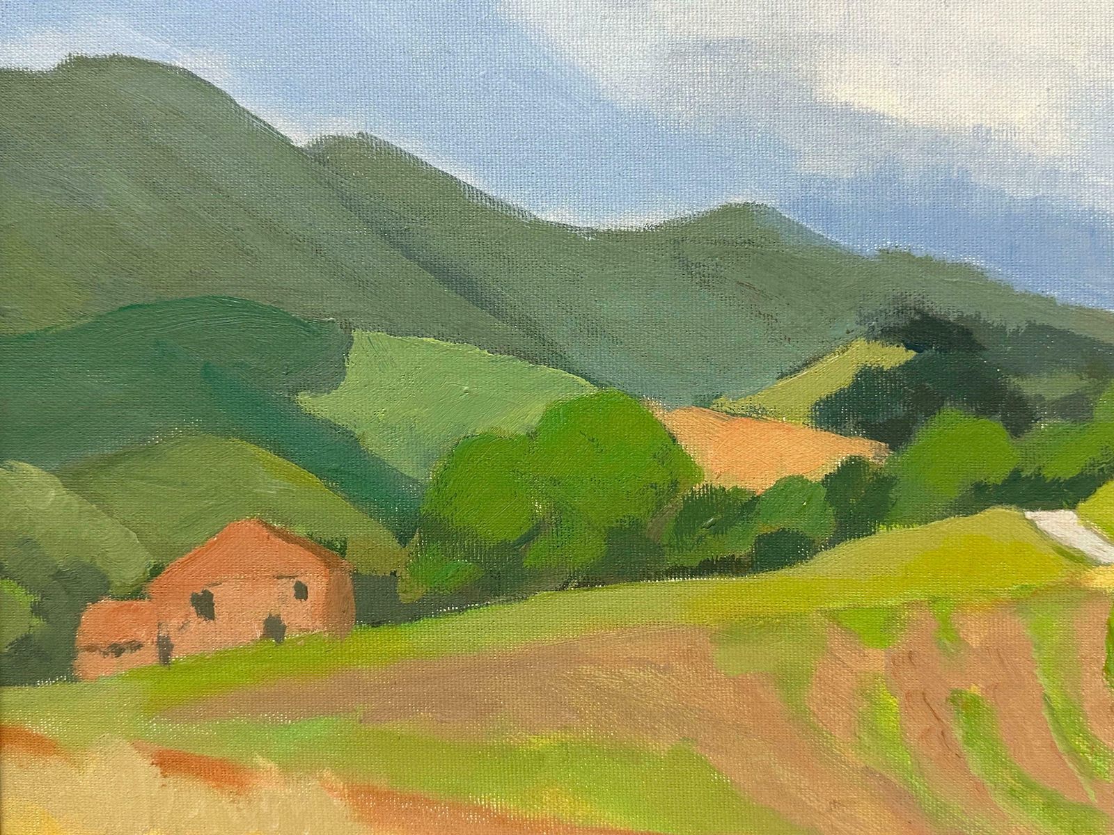 Jill Jacksonbeautiful British Modernist Oil Painting   Soft Green Landscape & Trees photo 898.0