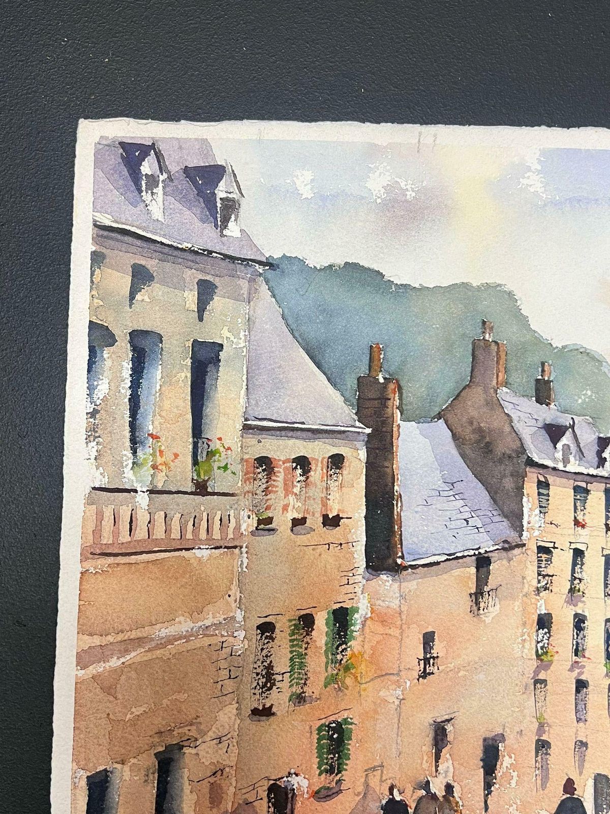 Anthony Averyfine Original Impressionist Watercolor Figures Walking Down The English Street photo Art