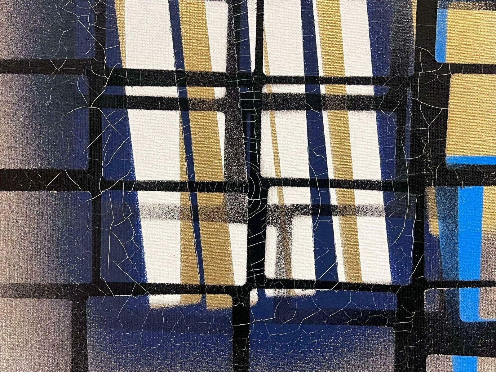 Michel Seguinlarge French Abstract Expressionist Painting Contemporary Black Blue Squares photo Art