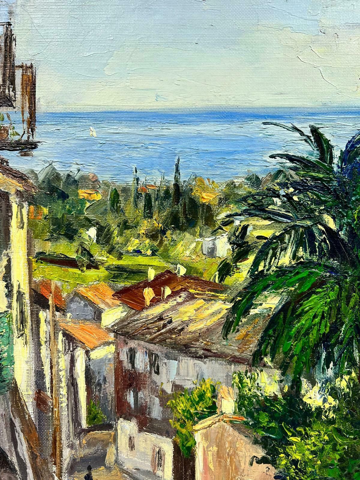 Josine Vignoncagnes Sur Mer 1960's French Post Impressionist Signed Oil Coastal View & Town1960's photo vintage