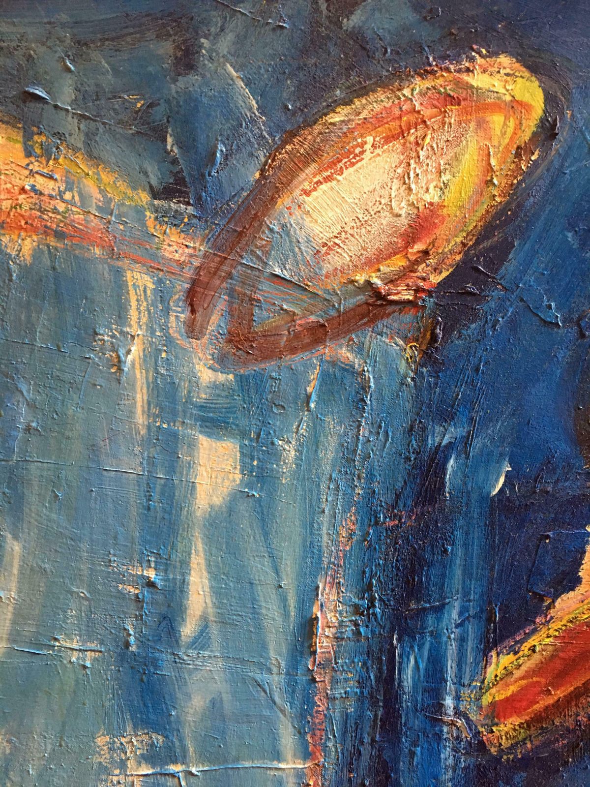 Unknowndeep Blue Figures, Large French Expressionist Original Oil Painting C.1980s photo vinterior
