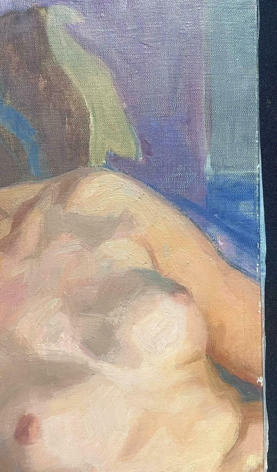 Maurice Delavier1950's French Modernist Oil Painting Portrait Sketch Of Nude Lady photo Art