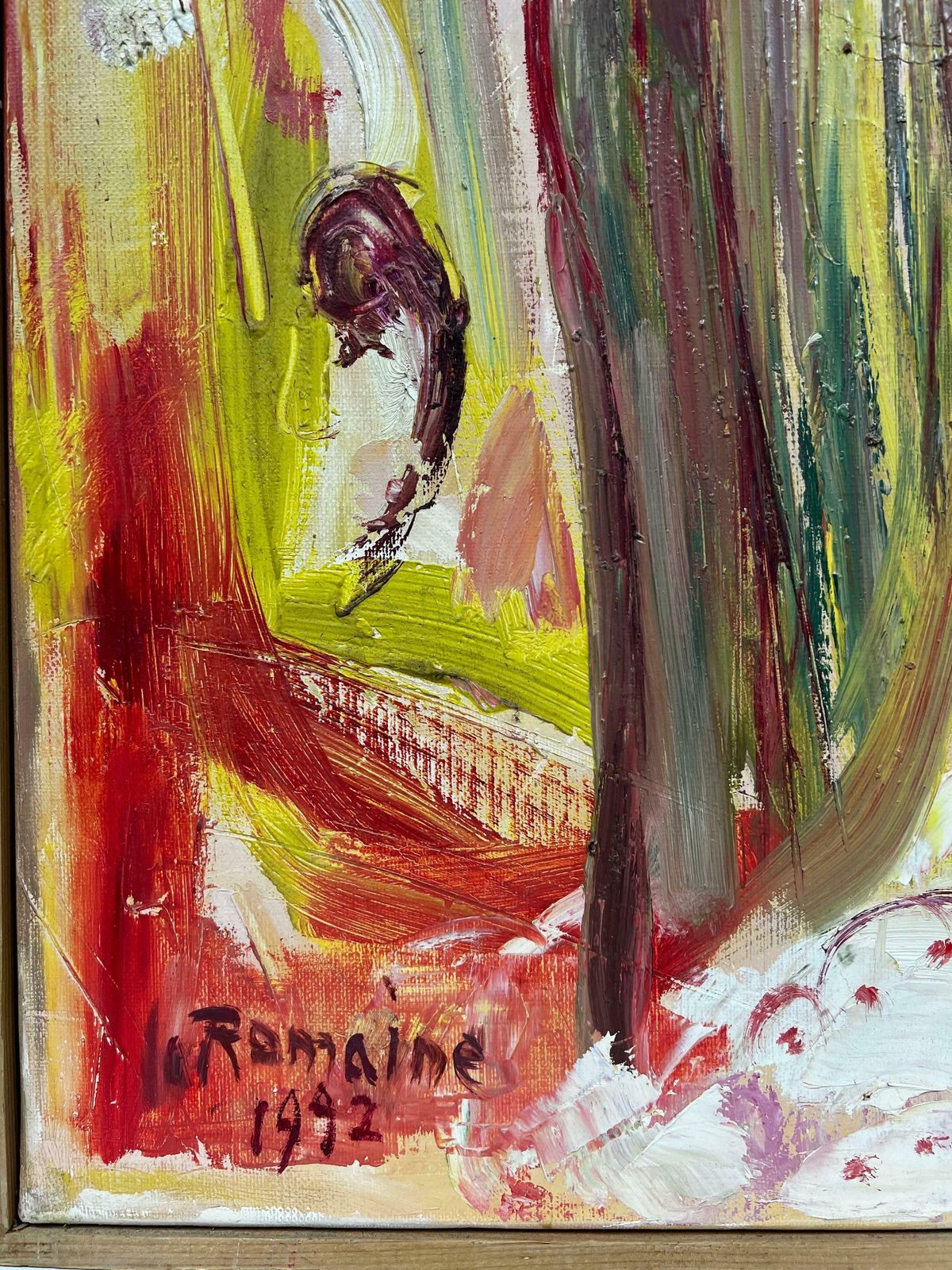 édouard Righetti (1924 2001)huge French 20thc Modernist Oil Painting   Portrait Of Blonde Lady Pink Swirls photo vinterior