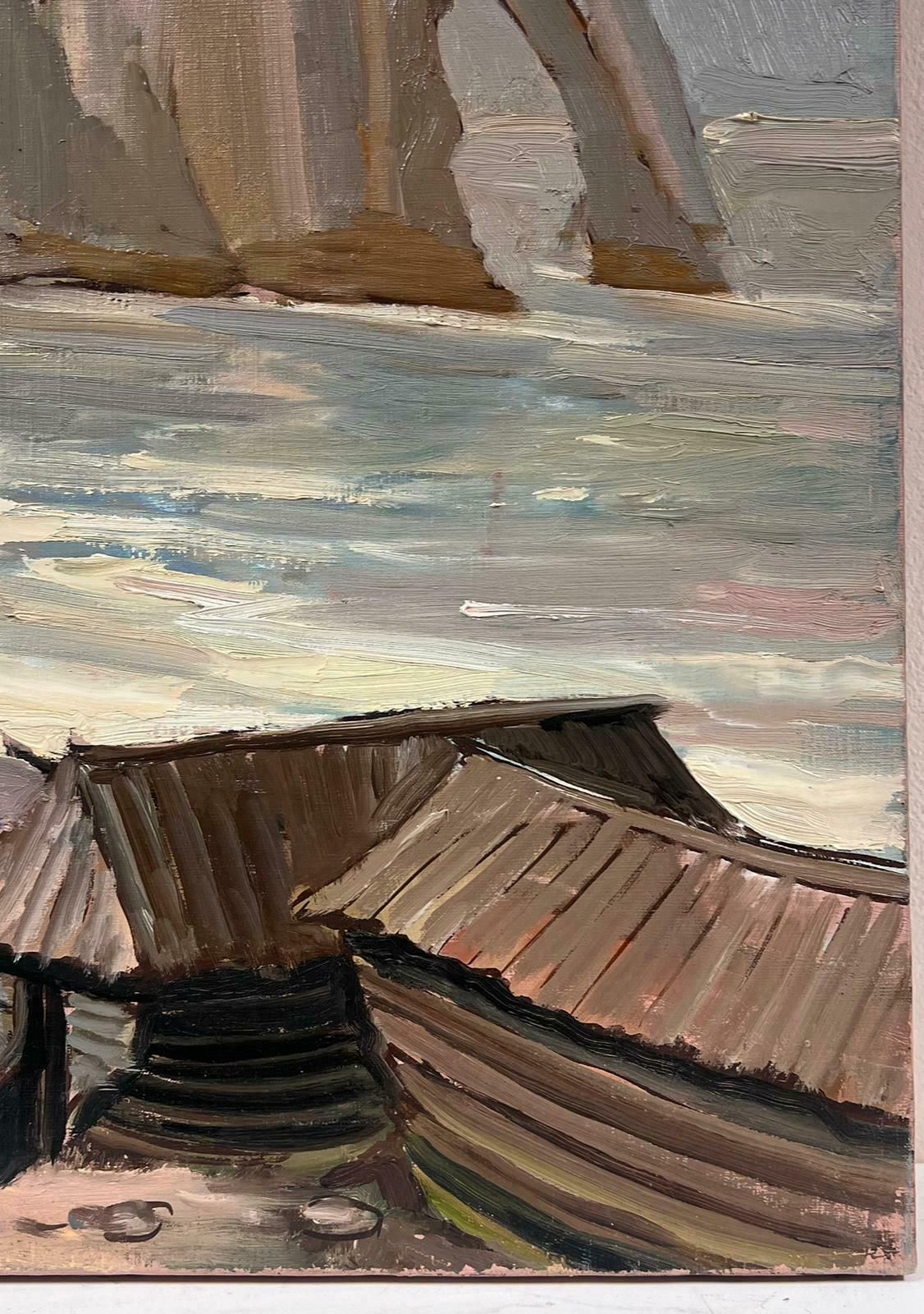 Georges Bordonove1970's French Impressionist Oil Etretat Cliffs Coastline With Fisherfolk Beach1970 photo furniture