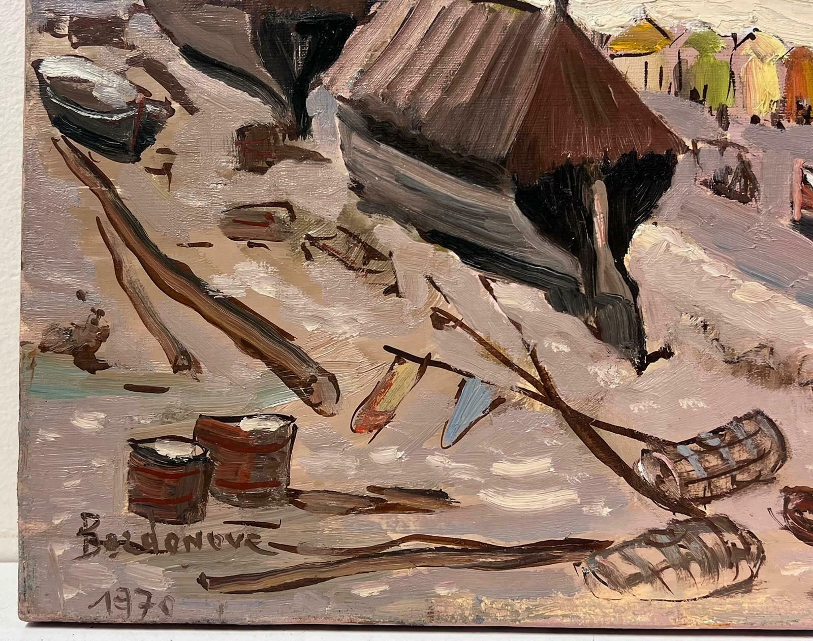 Georges Bordonove1970's French Impressionist Oil Etretat Cliffs Coastline With Fisherfolk Beach1970 photo Art