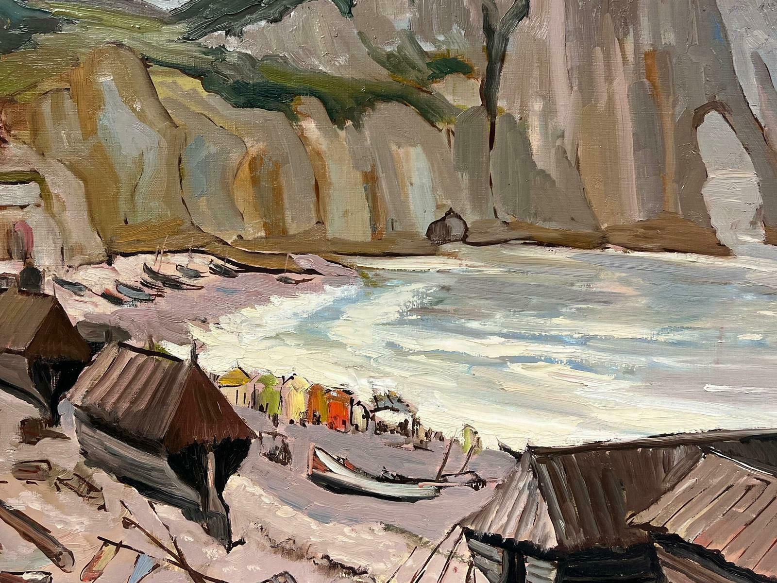 Georges Bordonove1970's French Impressionist Oil Etretat Cliffs Coastline With Fisherfolk Beach1970 photo 822.0