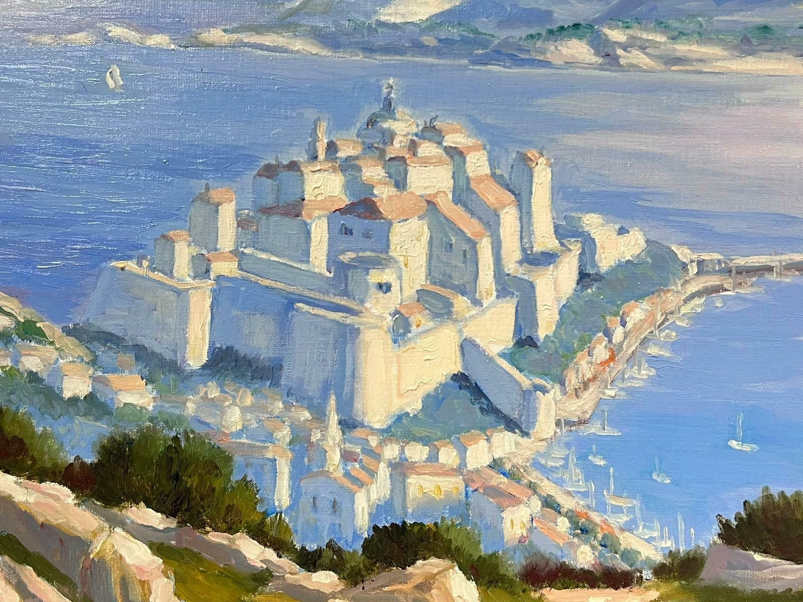 Georges Bordonovecontemporary French Impressionist Oil Beautiful Mediterranean City Harbor Coast photo furniture