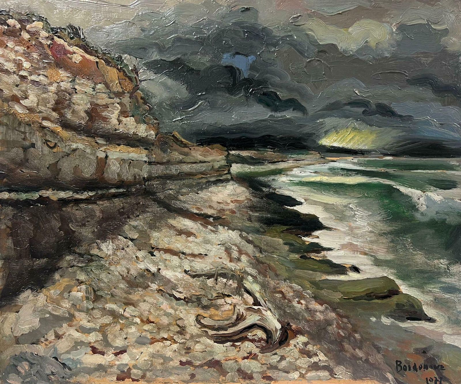 Georges Bordonove1970's French Post Impressionist Oil Rocky Coastal Seascape Atmospheric Broody1972