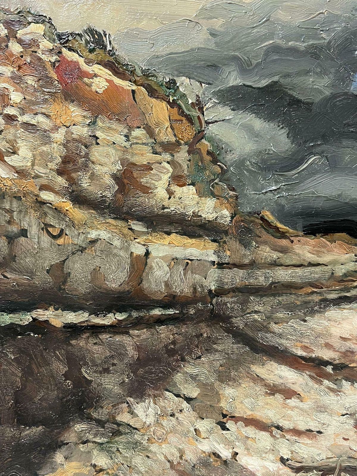 Georges Bordonove1970's French Post Impressionist Oil Rocky Coastal Seascape Atmospheric Broody1972 photo furniture