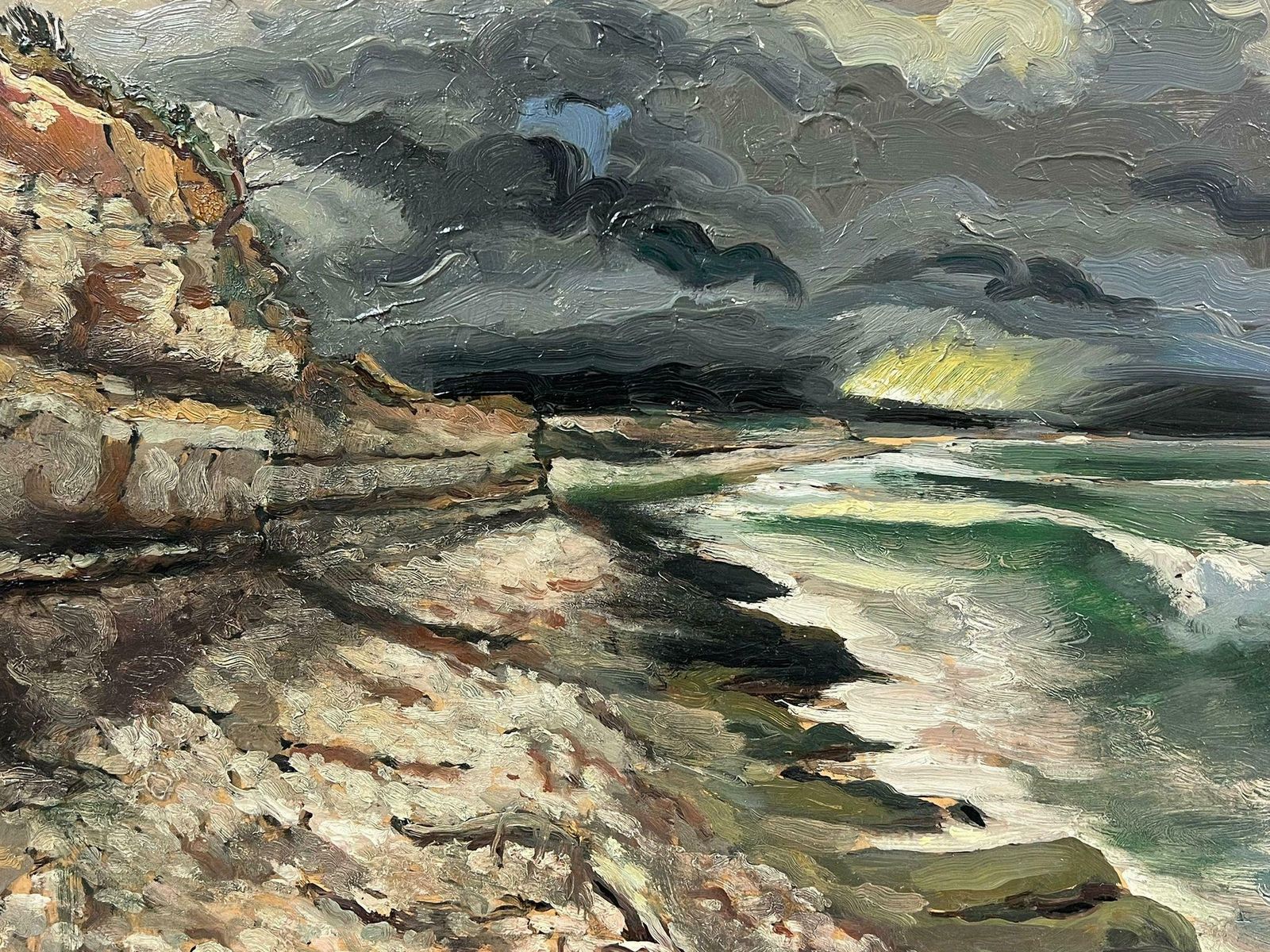 Georges Bordonove1970's French Post Impressionist Oil Rocky Coastal Seascape Atmospheric Broody1972 photo for sale