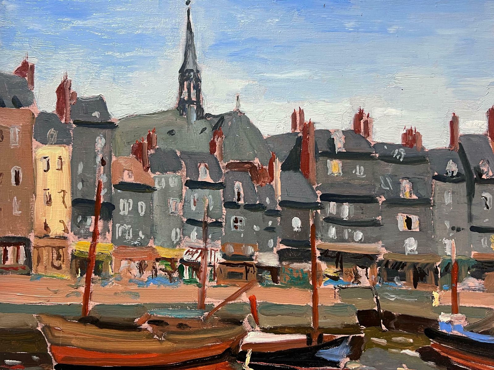 Georges Bordonove1970's French Impressionist Signed Oil Pretty French Harbor Scene With Boats1970 photo Art
