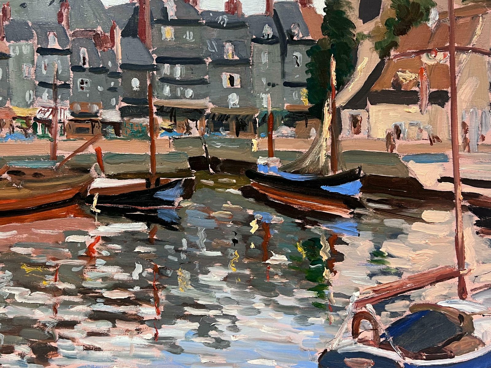 Georges Bordonove1970's French Impressionist Signed Oil Pretty French Harbor Scene With Boats1970 photo vinterior