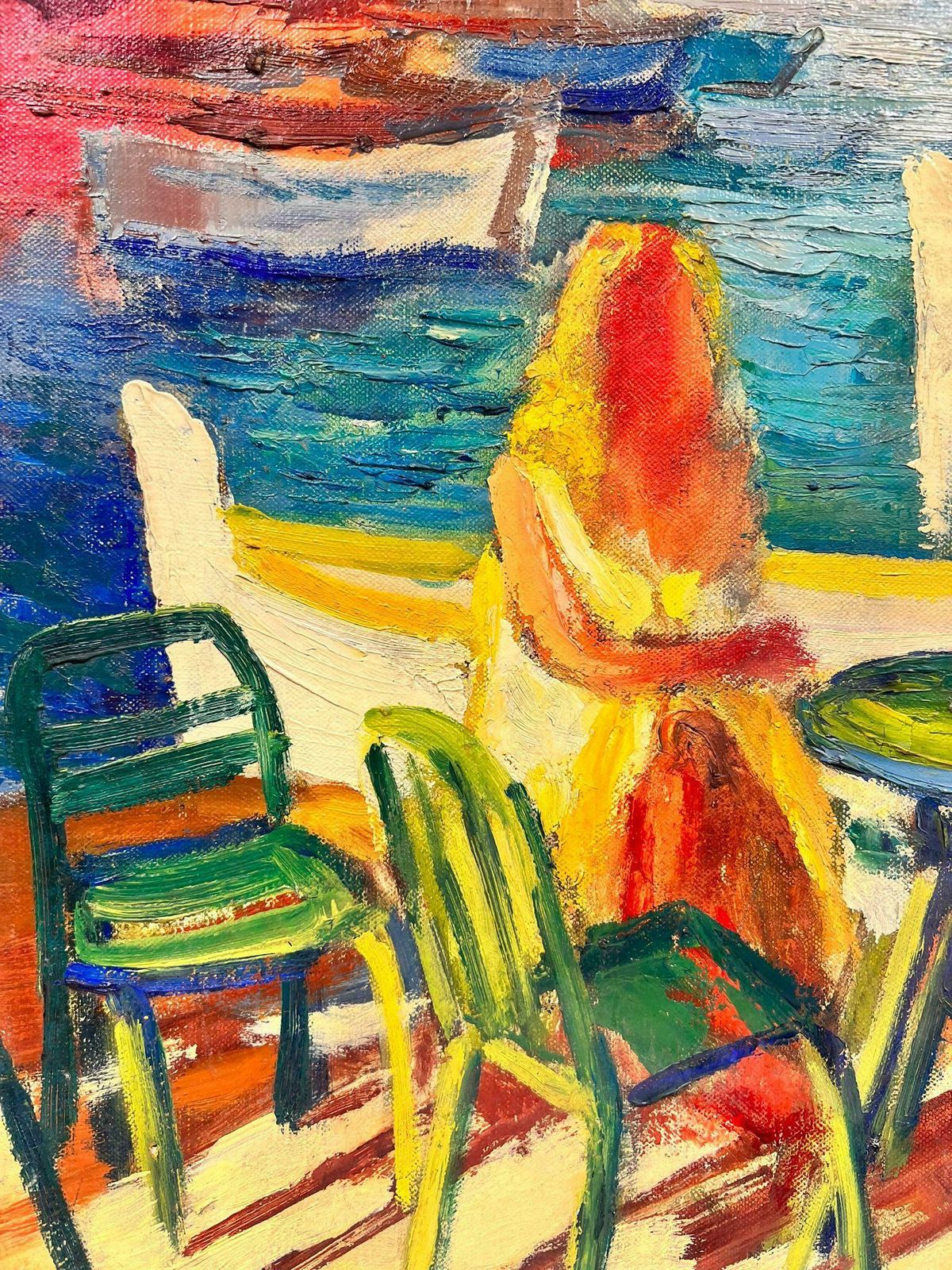 photo furniture Josine Vignoncouple Dining By The Vibrant Cagnes Sur Mer Harbour French Signed Oil 1960's