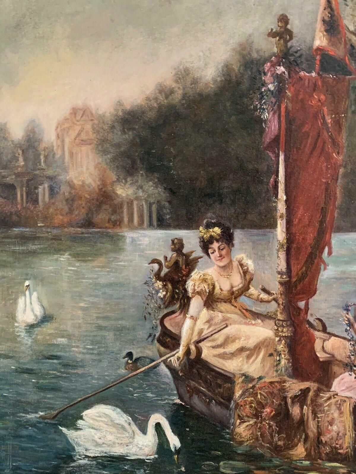 Unknownc. 1900 French Belle Epoque Huge Oil Painting   Elegant Ladies Boating On Lakec. 1900 photo Art