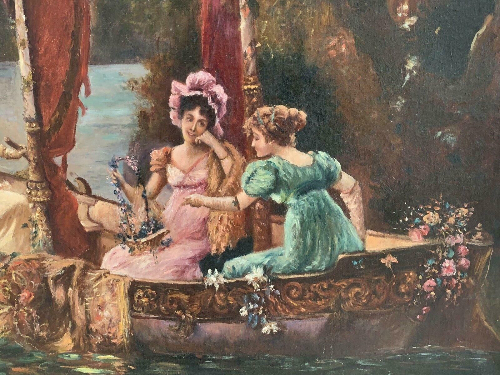 Unknownc. 1900 French Belle Epoque Huge Oil Painting   Elegant Ladies Boating On Lakec. 1900 photo vinterior
