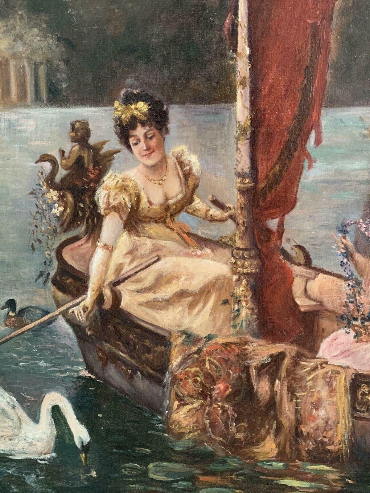 Unknownc. 1900 French Belle Epoque Huge Oil Painting   Elegant Ladies Boating On Lakec. 1900 photo buy